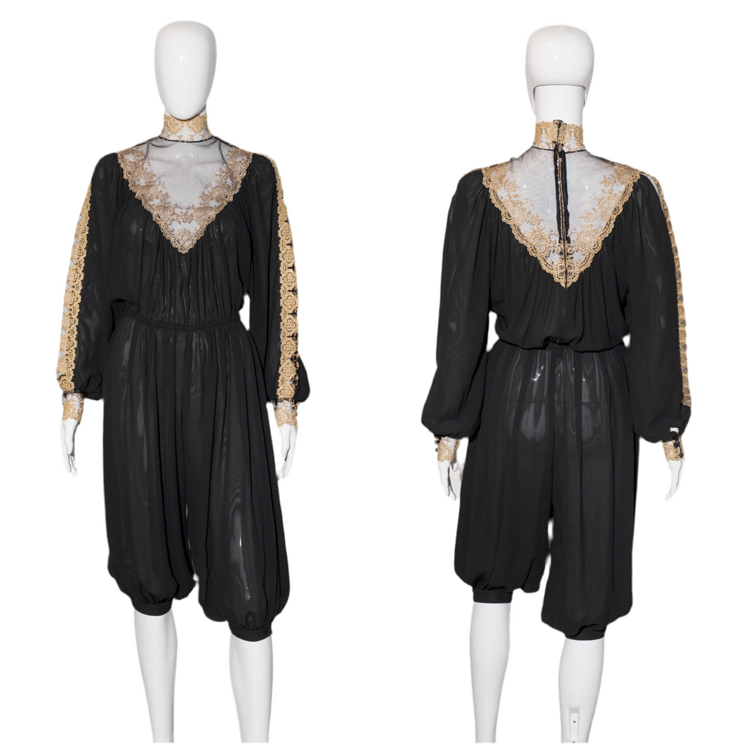 1970's Black and Gold Victorian Style Jumpsuit Size M/L