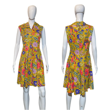 Load image into Gallery viewer, 1970&#39;s &quot;Fashion Wagon&quot; Yellow Floral Day Dress Size L
