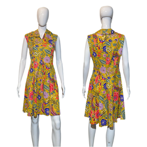 1970's "Fashion Wagon" Yellow Floral Day Dress Size L