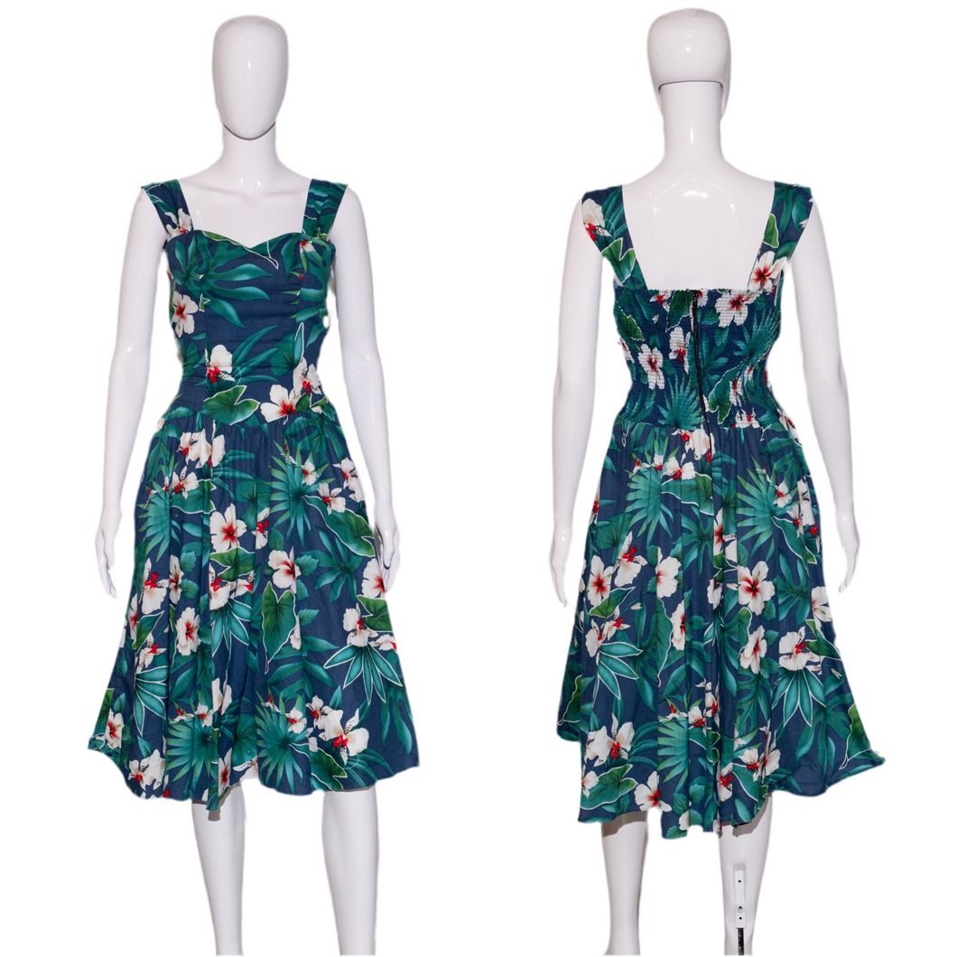 1980's Royal Creations Hibiscus Print Cotton Aloha Dress Size S/M