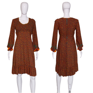1970's Autumn Hippie Floral Dress Size M