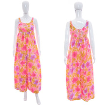 Load image into Gallery viewer, 1970&#39;s Pink and Multicolor Floral Wide Leg Jumpsuit Size S/M
