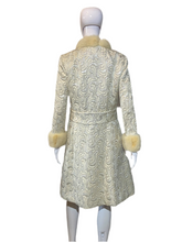 Load image into Gallery viewer, 1960&#39;s Silver and White Mink Trimmed Brocade Dress/Coat Combo - Size L
