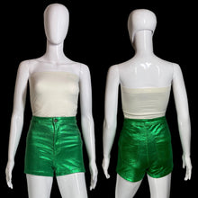 Load image into Gallery viewer, 2000s JC JQ Metallic Green High Rise Hot Pants – Size S
