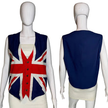 Load image into Gallery viewer, Mannequin wearing a Union Jack vest with front and back views.
