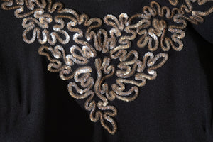 1940's Black Rayon Sequined Evening Dress Size M