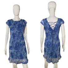 Load image into Gallery viewer, 1990’s Blue Floral Chiffon Dress Size S
