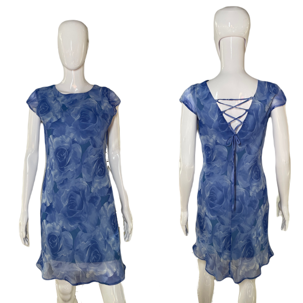 1990’s Blue Floral Chiffon Dress Size S