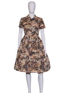 1950's Novelty Old West Print Fit and Flare Day Dress Size S