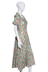 1950's Green and Pink Hashmark Day Dress - Size S