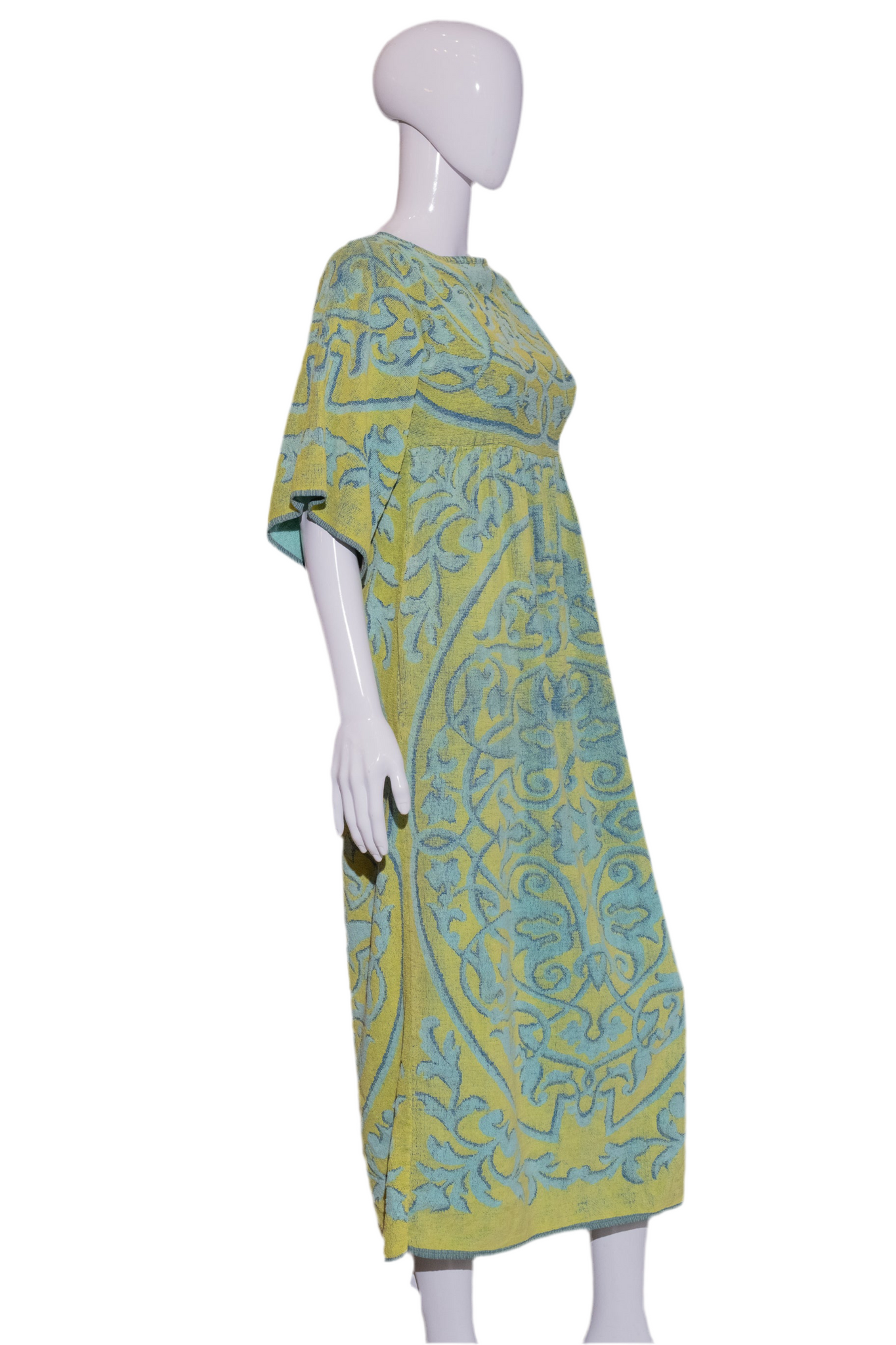 1970s Blue and Green Terry Cloth Towel Dress Size M Antique Sugar 1970s Blue and Green Terry Cloth Towel Dress Size M Antique Sugar