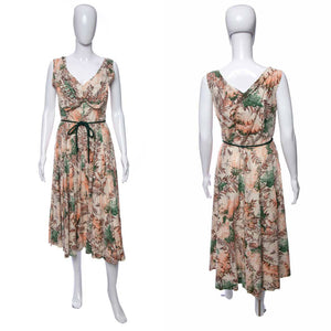 1950's Multicolor Forest Print Sleeveless Dress Size M