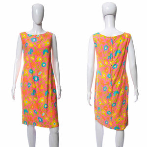 1960's Neon Floral Printed Sleeveless Dress Size M