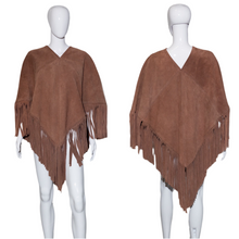 Load image into Gallery viewer, 1970&#39;s Fringed Leather Poncho - One Size
