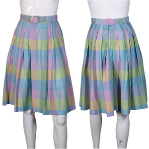 1980's Pastel Plaid Pleated Skirt Size S