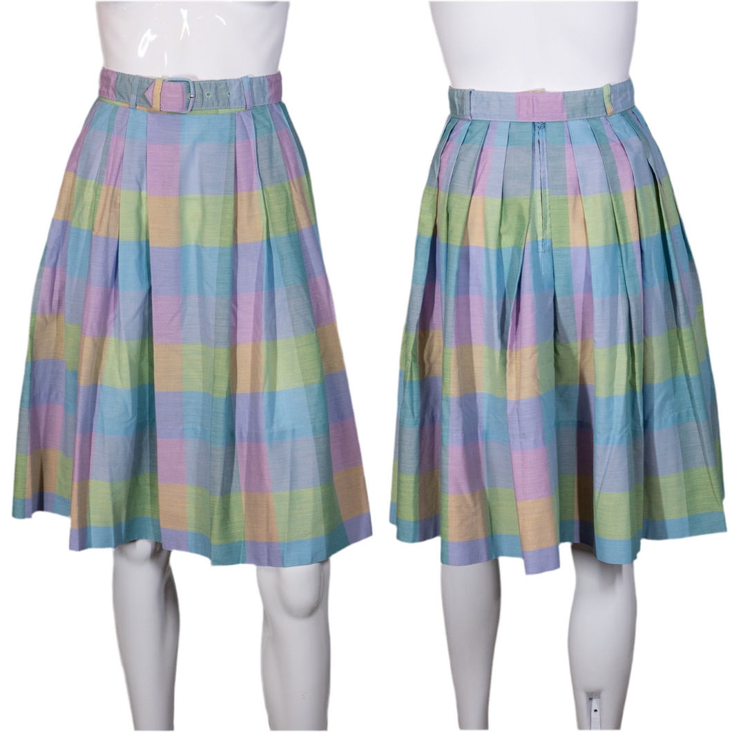 1980's Pastel Plaid Pleated Skirt Size S
