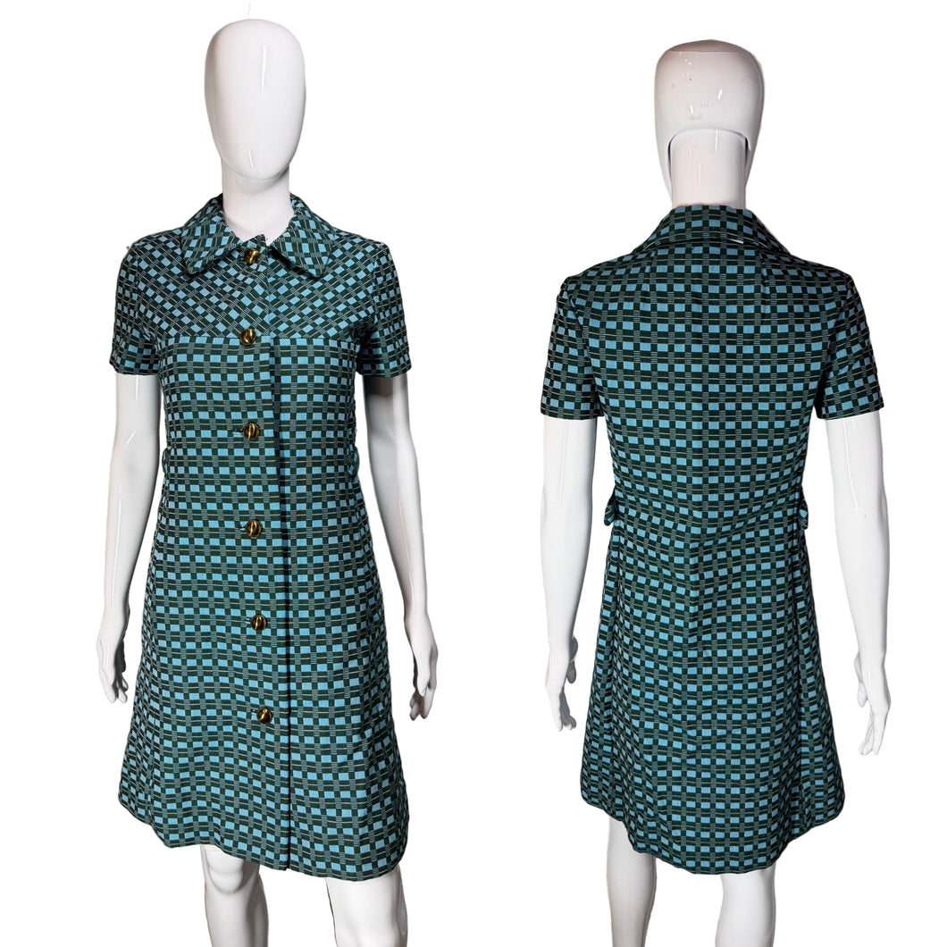 1960's Green and Blue Checkered Dress - Size M