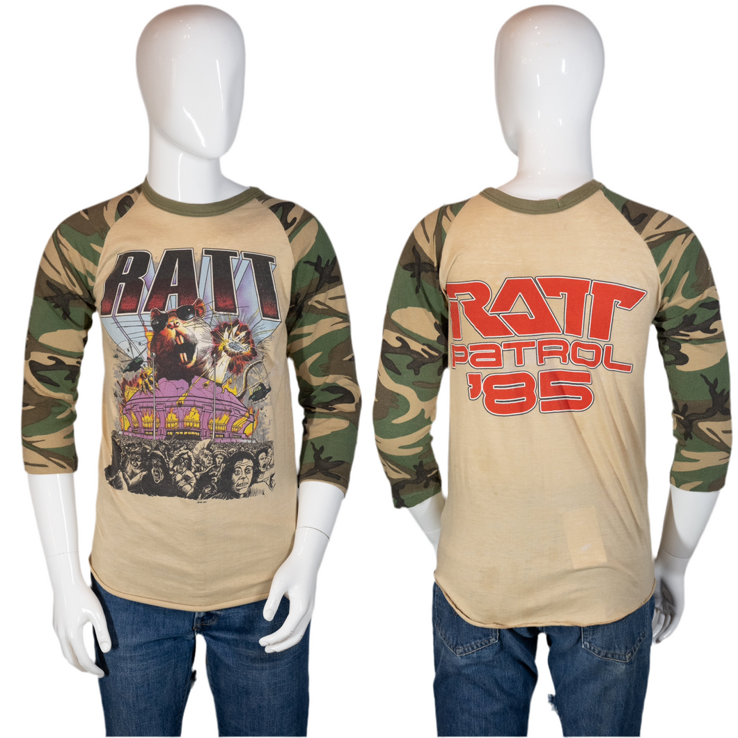 1985 Ratt Camo Raglan Concert Tour Shirt Size S/M