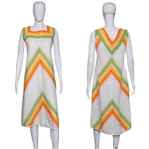 1970's Chevron Striped Summer Dress - Size L