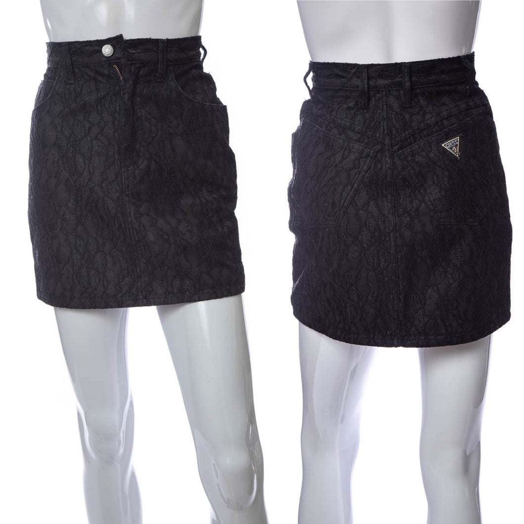 1990's Guess Black Denim and Lace Mini Skirt Size XS