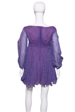 Load image into Gallery viewer, 1960&#39;s Purple Pleated Polka Dot Mini Dress Size XS
