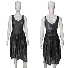 Load image into Gallery viewer, 1980&#39;s Black and Silver Lamè Glitter Dress Size S
