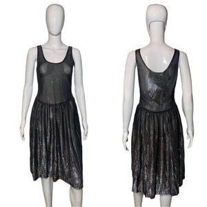 1980's Black and Silver Lamè Glitter Dress Size S