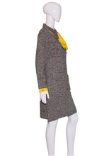 Load image into Gallery viewer, 1960&#39;s Speckled Tweed Secretary Dress with Yellow Accents Size M
