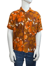 Load image into Gallery viewer, 1960&#39;s Orange and Brown Hibiscus Hawaiian Shirt - Size L
