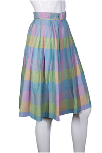 1980's Pastel Plaid Pleated Skirt Size S
