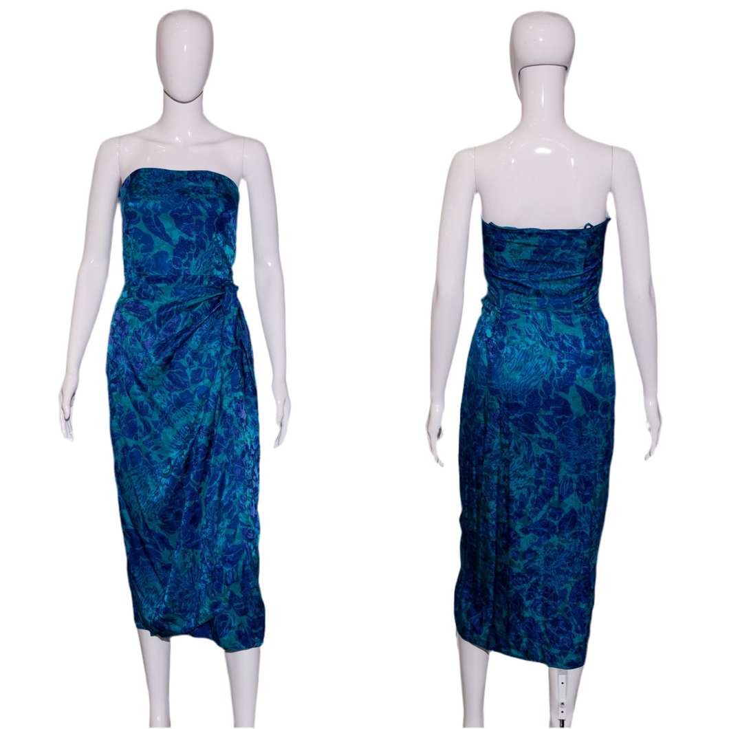 1980's Strapless Silk Wrap Style Cocktail Dress Size S