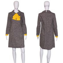 Load image into Gallery viewer, 1960&#39;s Speckled Tweed Secretary Dress with Yellow Accents Size M
