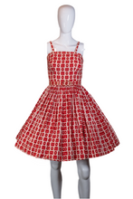 Load image into Gallery viewer, 1950&#39;s Red and White Cotton Summer Party Dress Size S
