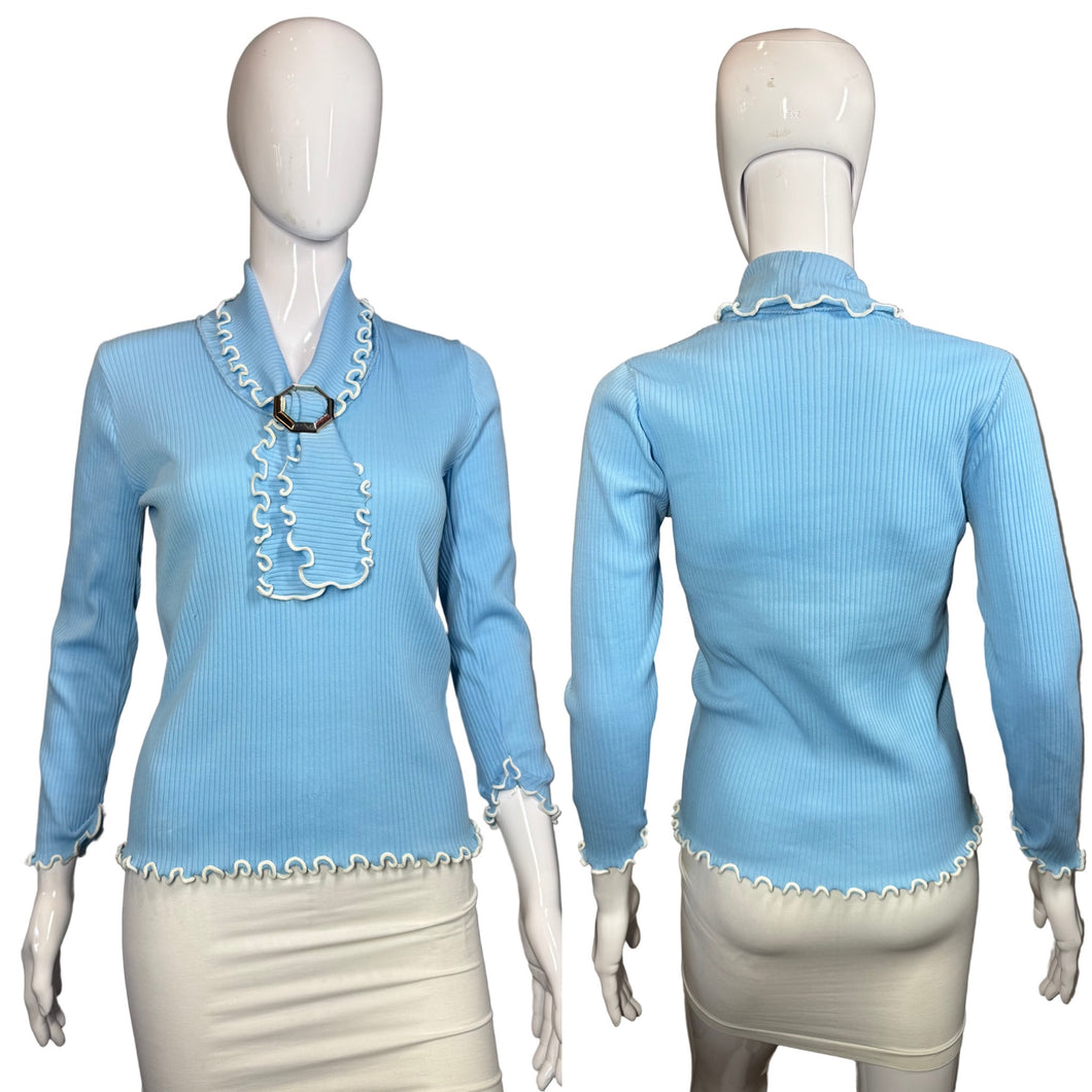 1970's Baby Blue Knit Blouse - Size S