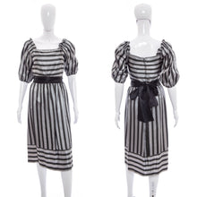 Load image into Gallery viewer, 1980&#39;s Black and Gray Striped Satin Dress Size S/XS
