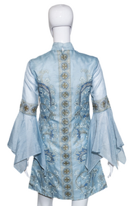 1960's Blue Painted Alfred Shaheen Bell Sleeve Dress - Size S