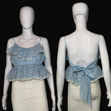 Load image into Gallery viewer, 1970's Blue and White Gingham Eyelet Tank Size S/M

