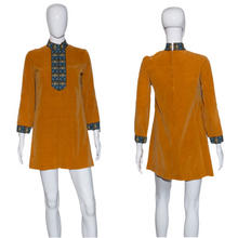 Load image into Gallery viewer, 1960&#39;s Velvet Mustard Mini Dress - Size S
