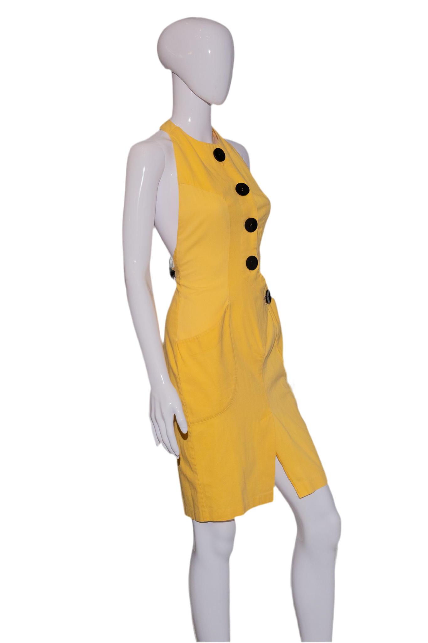 1980's Yellow and Black Wrap Halter Contempo Casuals Dress 1980's Yellow and Black Wrap Halter Contempo Casuals Dress