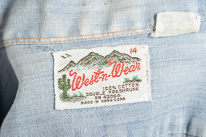 1970's Thrashed Custom Embroidered Chambray Shirt  Size S/M