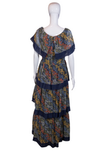 Load image into Gallery viewer, 1970&#39;s Floral Ruffled Maxi Dress Size S
