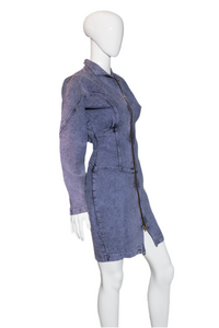 1980's Purple Acid Washed Denim Dress Size S