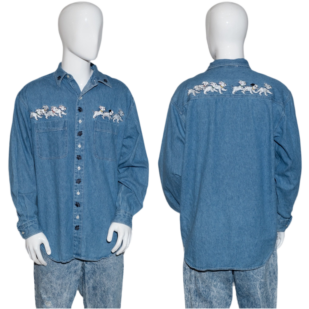 1990's Embroidered Disney Dalmatian Denim Button Up - Size L/XL