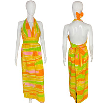 Load image into Gallery viewer, 1970’s Bright Psychedelic Citrus Halter Dress Size S
