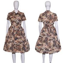 Load image into Gallery viewer, 1950&#39;s Novelty Old West Print Fit and Flare Day Dress Size S
