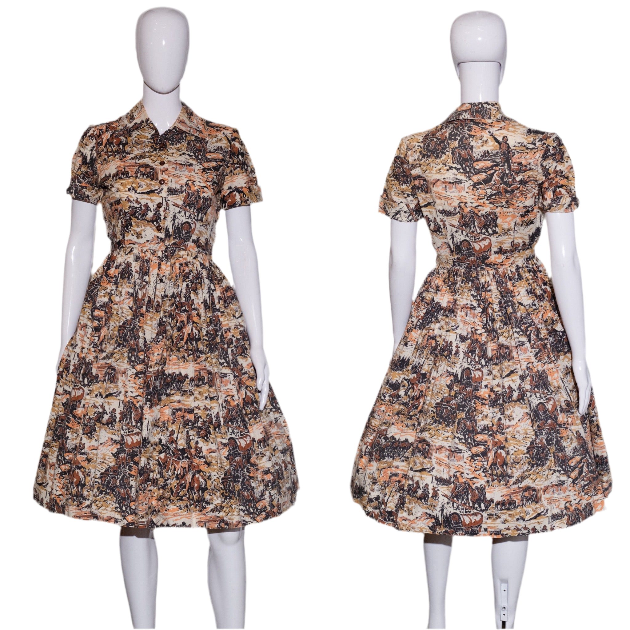 1950's Novelty Old West Print Fit and Flare Day Dress Size S – Antique Sugar