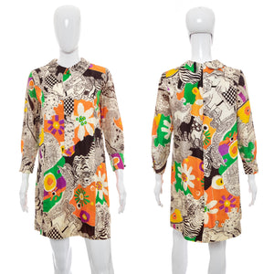 1960's Ed Volin Mod Psychedelic Print Dress Size M/L