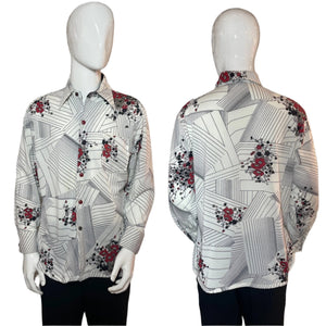 1970's Floral and Geometric Disco Shirt Size L/XL