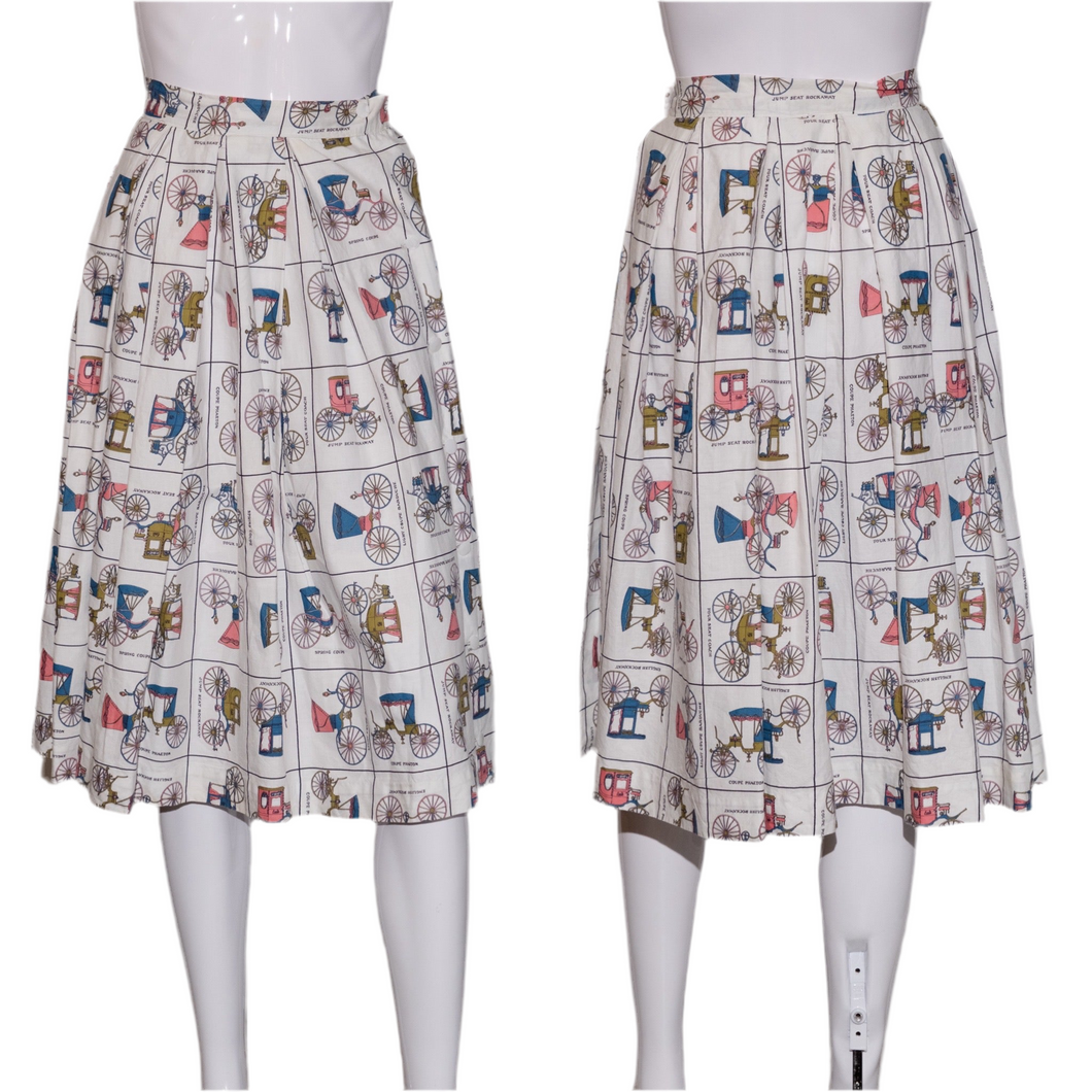 1950's Novelty Stagecoach Print Skirt Size S