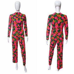 1960's Floral Printed Long Sleeve Jumpsuit Size S